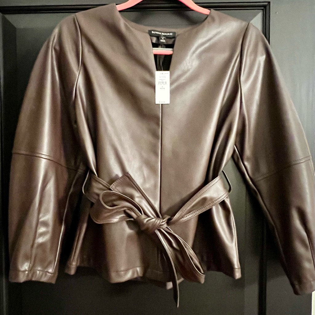 Banana Republic Faux Brown Leather Top With Tie Peplum Waist